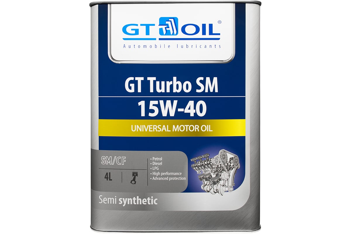 Масло Turbo SM, SAE 15W-40, API SM/CF, 4л GT OIL 8809059407042 ...