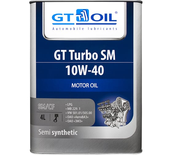 Масло Turbo SM, SAE 10W-40, API SM,SN/CF, 4 л GT OIL 8809059407028