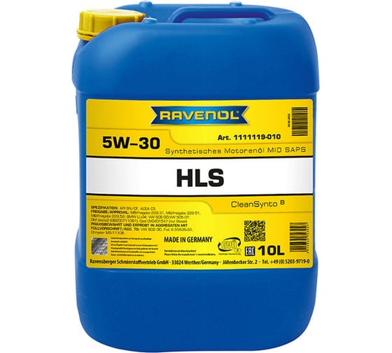 Моторное масло RAVENOL HLS SAE 5W-30, 10 л, new 1111119-010-01-999 1