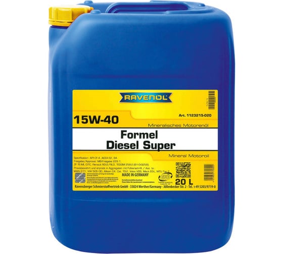 Моторное масло RAVENOL Formel Diesel Super SAE 15W-40, 20 л new 1123215-020-01-999