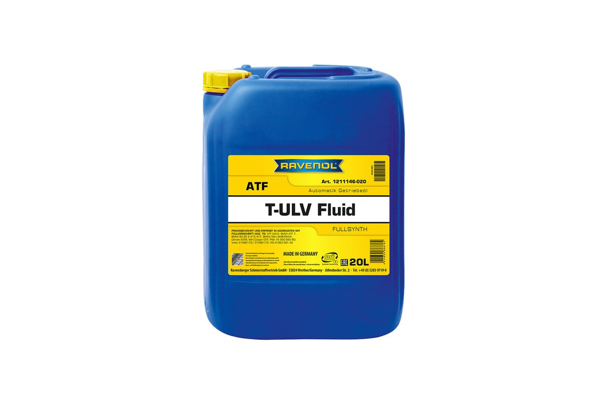 Трансмиссионное масло RAVENOL ATF T-ULV Fluid, 20л 1211146-020-01-999 ...