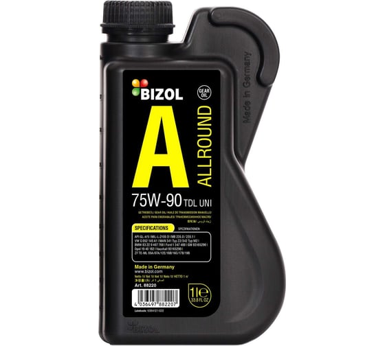 Синтетическое моторное масло Bizol Allround Gear Oil TDL 75W-90 UNI, 1 л 88220 1