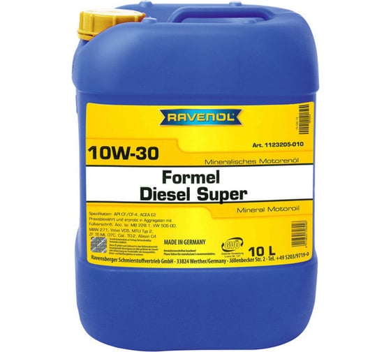 Моторное масло RAVENOL Formel Diesel Super SAE 10W-30, 10 л 1123205-010-01-999