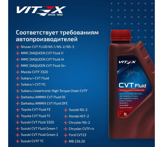 Масло для автоматических трансмиссий VITEX CVT Fluid Nissan NS-1/NS-2/NS-3 1 л v351601