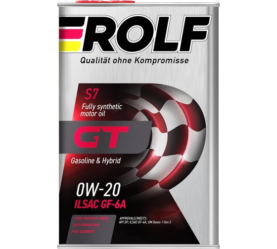 Моторное масло Rolf GT 0W-20, ILSAC GF-6A, API SP, 4л 322998 1