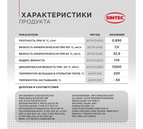 Трансмиссионное масло Sintec ATF Multi, 1л 324707