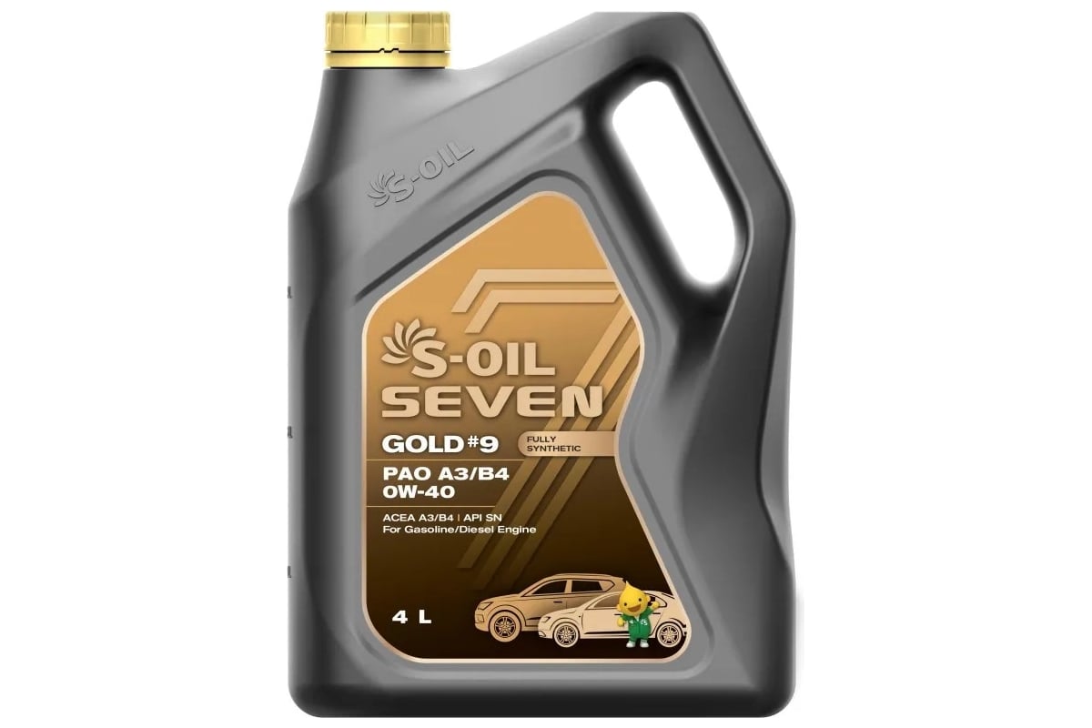 Масло моторное S-OIL SEVEN 7 GOLD #9 PAO A3/B4 0W-40 синтетика 4L ...