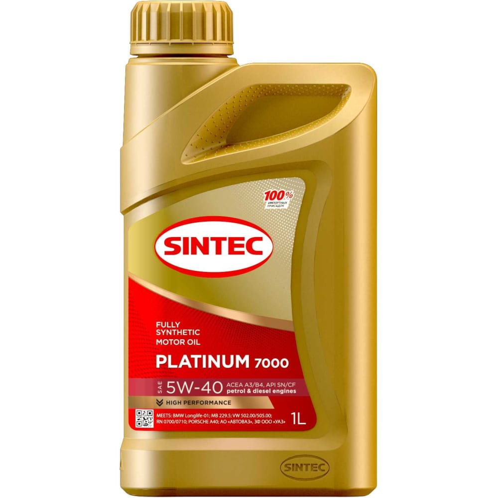 масло Sintec PLATINUM 7000 5W-40, SN/CF, синтетическое, 1 л .