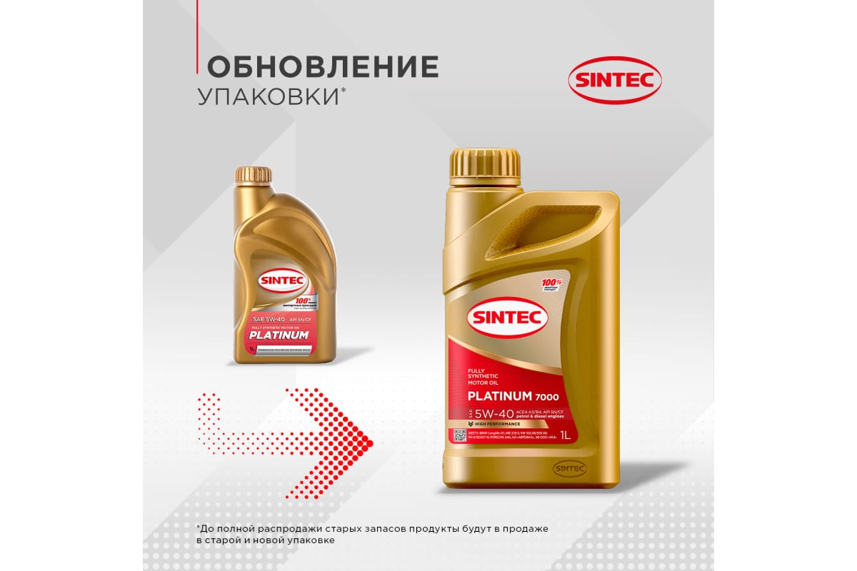  масло Sintec PLATINUM 7000 5W-40, SN/CF, синтетическое, 1 л .