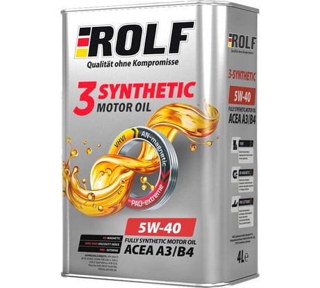 Моторное масло Rolf 3-synthetic SAE 5W-40, API SN/CF, ACEA A3/B4, 4л 322551