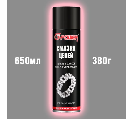 Смазка для цепей, петель и замков суперпроникающая 650 мл G-POWER GP-509