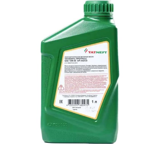Масло моторное ТАТНЕФТЬ Прогресс SAE 10W40 API SH,SG/CD 1л 0000001000582
