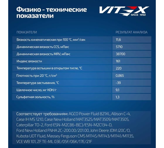 Универсальное тракторное масло VITEX UTTO 10W30 SAE 80W бочка 200 л v3378b1