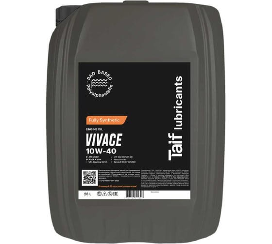 Автомобильное масло TAIF VIVACE 10W-40 SN, A3/B4, 20 л 211031