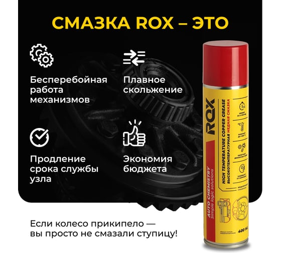 Медная высокотемпературная смазка для автомобиля суппортов и тормозных дисков ROX аэрозольный баллон 400 мл R169