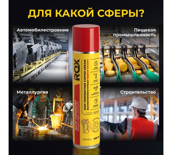 Медная высокотемпературная смазка для автомобиля суппортов и тормозных дисков ROX аэрозольный баллон 400 мл R169