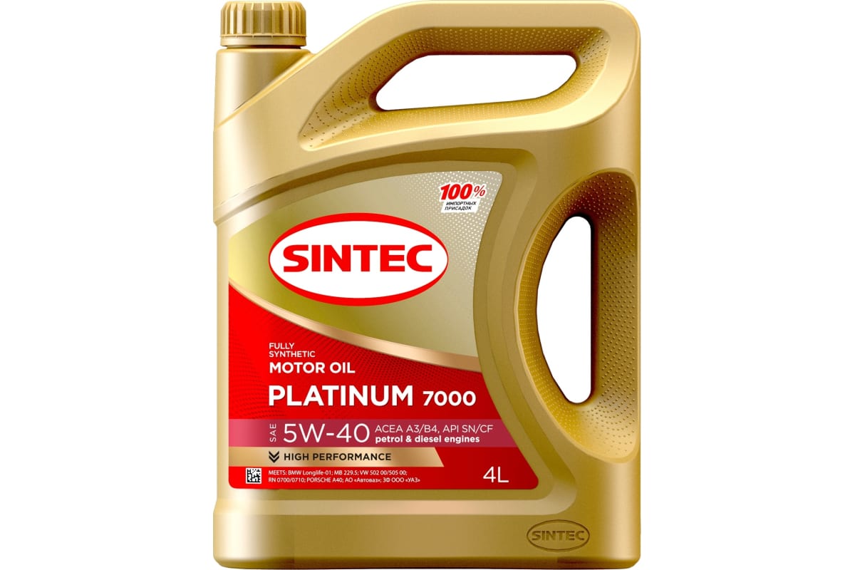 Моторное масло Sintec Platinum 7000 5W-40, SN/CF, синтетическое, 4 л .