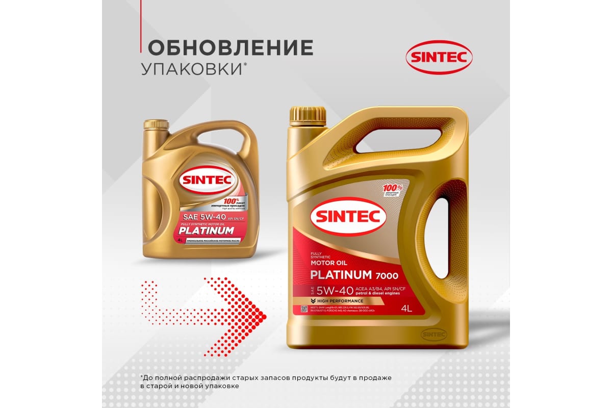  масло Sintec Platinum 7000 5W-40, SN/CF, синтетическое, 4 л .