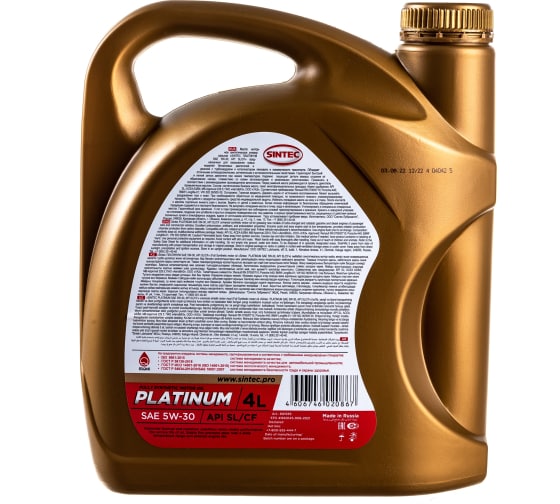 масло Sintec 5W-30 Platinum SL/CF, 4 л, синтетическое .