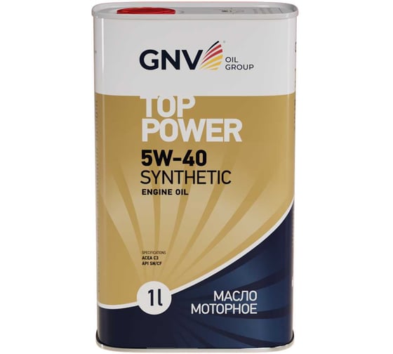 Синтетическое моторное масло GNV Top Power 5W-40 Synthetic (мет.канистра 1 л.) ACEA C3, MB 229.51/229.52 GTP1011872019510540001