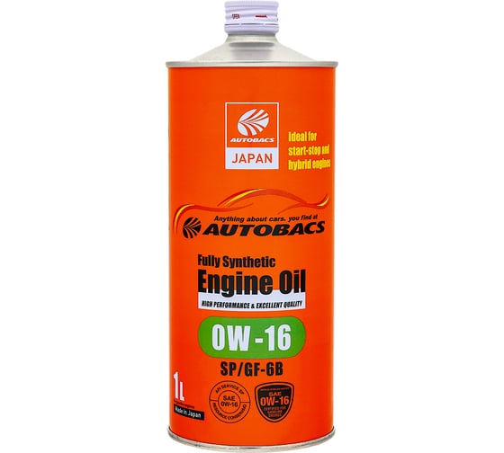 Масло моторное AUTOBACS 0W-16 ENGINE OIL API SP ILSAC GF-6B FULLY SYNTHETIC 1л A00032225 1