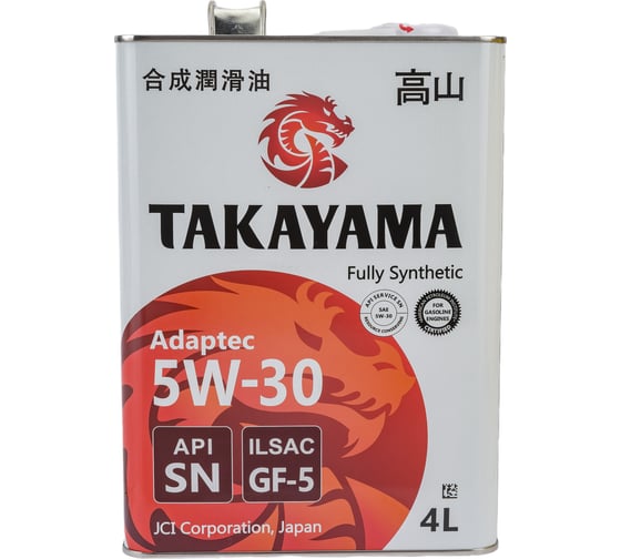 Моторное масло TAKAYAMA Adaptec SAE 5W30, ILSAC GF 5, API SN, 4 л 605585