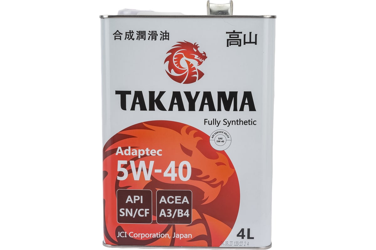 Моторное масло TAKAYAMA Adaptec SAE 5W40, API SN/CF, 4 л 605587 - выгодная  цена, отзывы, характеристики, фото - купить в Москве и РФ