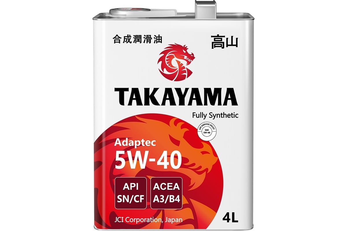 Моторное масло TAKAYAMA Adaptec SAE 5W40, API SN/CF, 4 л 605587 - выгодная  цена, отзывы, характеристики, фото - купить в Москве и РФ