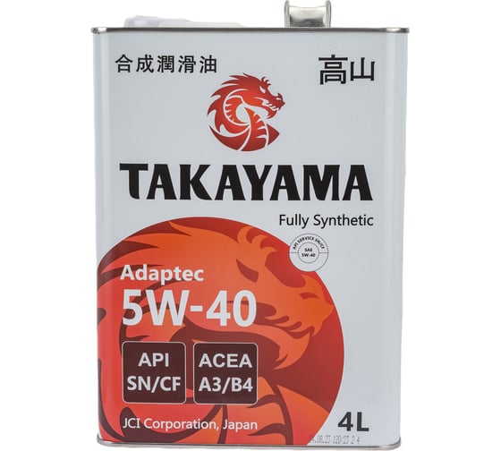 Моторное масло TAKAYAMA Adaptec SAE 5W40, API SN/CF, 4 л 605587