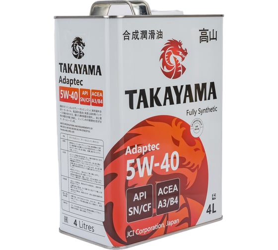 Моторное масло TAKAYAMA Adaptec SAE 5W40, API SN/CF, 4 л 605587