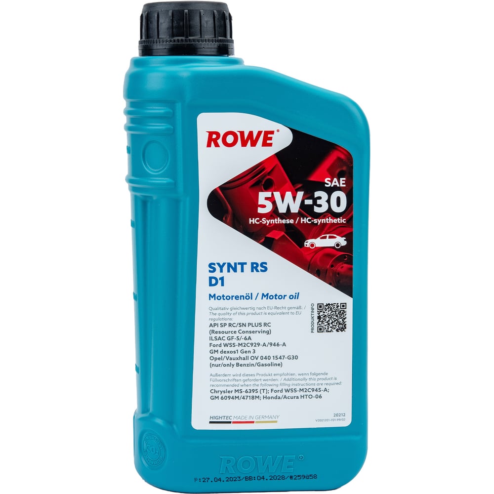 Моторное НС синтетическое масло Rowe HIGHTEC SYNT RS D1 SAE 5W-30  20212-0010-99 - выгодная цена, отзывы, характеристики, фото - купить в  Москве и РФ