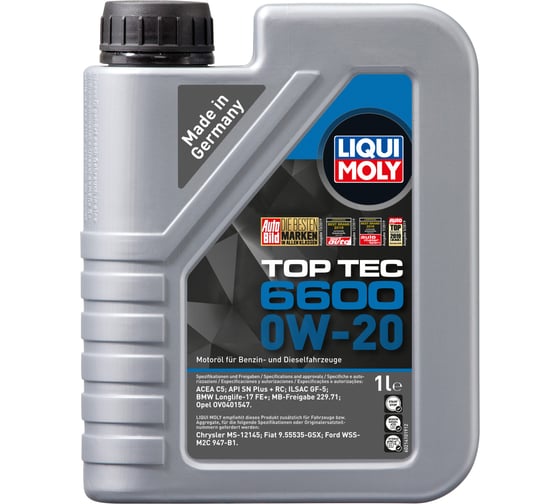 НС-синтетическое моторное масло LIQUI MOLY Top Tec 6600 0W-20 SN Plus + RC C5 GF-5 1л 21410