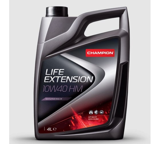 Автомобильное моторное масло CHAMPION LIFE EXTENSION 10w40 HM, 4 л, Бельгия, автомасло для бензиновых и дизельных двигателей машины 8202513 1