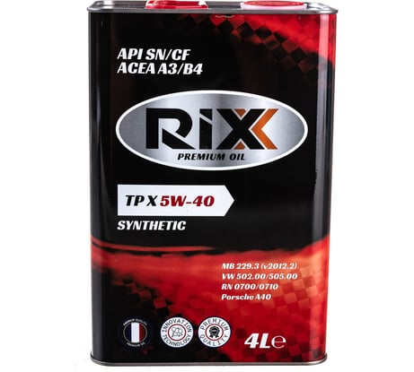 Моторное масло RIXX синт TP X 5W-40 SN/CF 4 л новая банка RX0007TPX