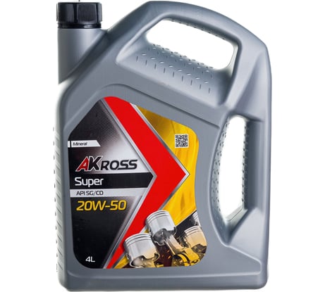 Моторное масло AKross SUPER минеральное, 20W-50, SG/CD, 4 л AKS0002MOM