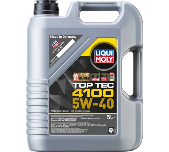НС-синтетическое моторное масло LIQUI MOLY Top Tec 4100 5W-40, CF/SN, C3, 5 л 3701 1