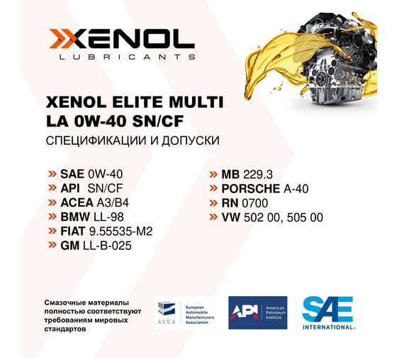 Моторное масло Xenol ELITE MULTI 0W-40 SN/CF 4L POXEM040SNCF2