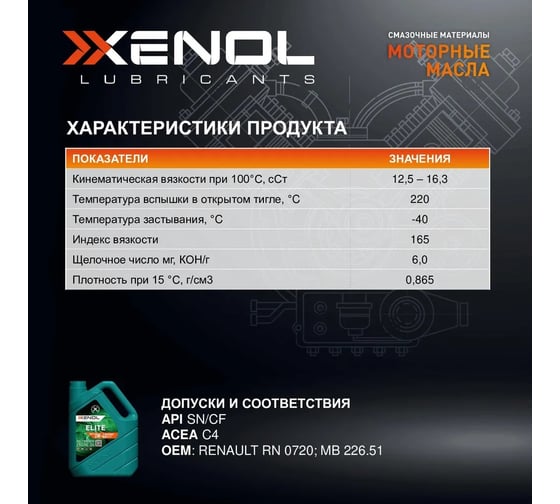 Моторное масло Xenol ELITE MULTI C4 LA 5W-40 SN/CF 5L POXEMC4LA540SNCF3