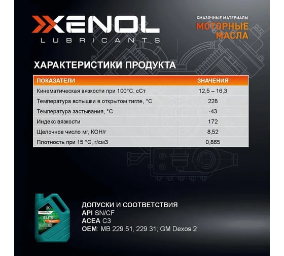 Масло моторное ELITE MULTI LA 5W-40 SN/CF 5L Xenol POXEMLA540SNCF3