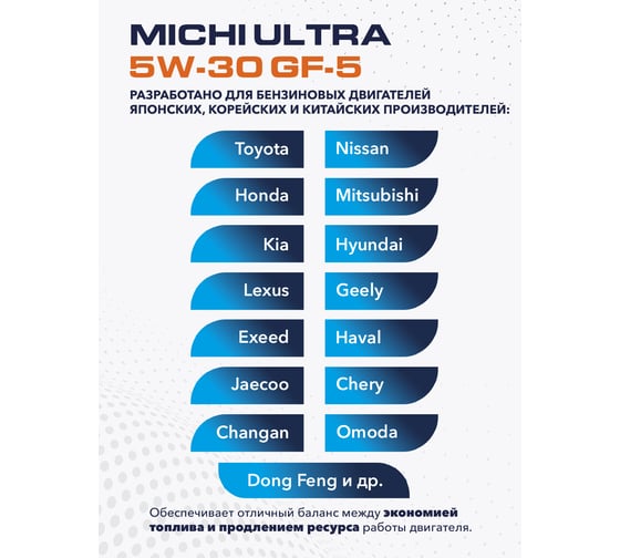 Моторное масло Michi ULTRA 5W-30 GF-5, канистра 1л 4637264
