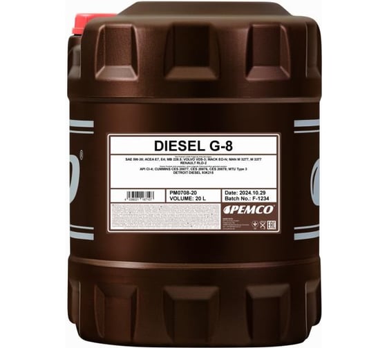 Синтетическое моторное масло Pemco DIESEL G-8 UHPD 5W30 20 л, 5W-30 PM0708-20-E 1