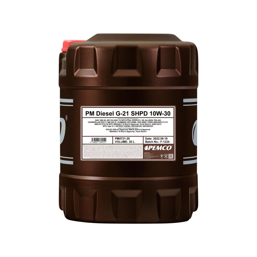 Синтетическое моторное масло Pemco G-21 DIESEL SHPD 10W30 20 л, 10W-30 ...