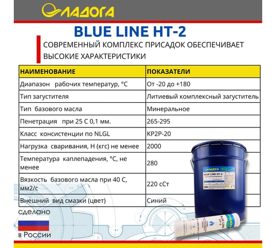 Смазка высокотемпературная универсальная ЛАДОГА ЭКО BLUE LINE НТ-2 бочка 175 кг LS_BLT2_175