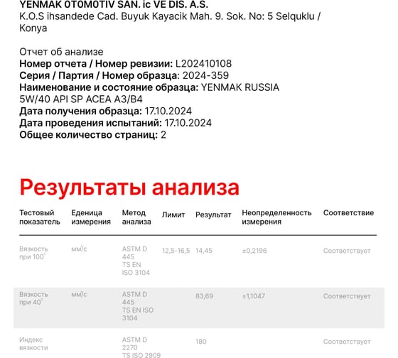 Масло YENMAK 5W40 моторное синтетическое MB 229.3 / 229.5 |API SP | ACEA A3/B4 1L 28-05W40-101