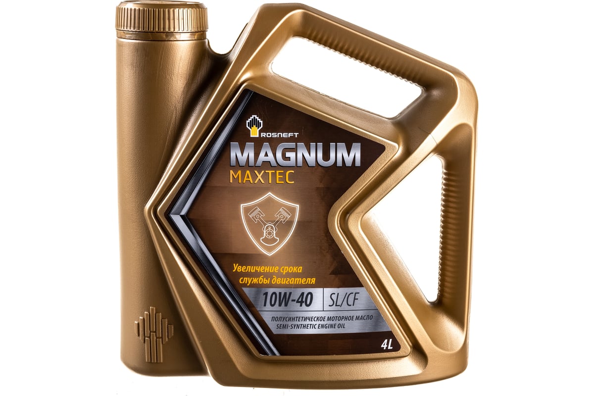 Полусинтетическое моторное масло Роснефть Magnum Maxtec 10W-40 SL-CF  канистра 4 л 40814742 - выгодная цена, отзывы, характеристики, фото -  купить в Москве и РФ