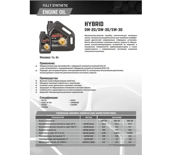Масло моторное синтетическое Spectrol PREMIUM HYBRID 5W-30 1л 98982