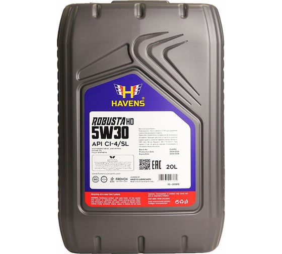 Моторное масло для тяжелонагруженной техники HAVENS Robusta HD SAE 5W30 API CI-4/SL, 20 л HR5W30CI420