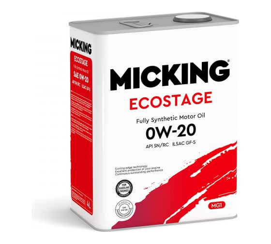 Масло моторное Micking ECOSTAGE MG1 0W-20 SN/RC synth. 4л OIL5002 1