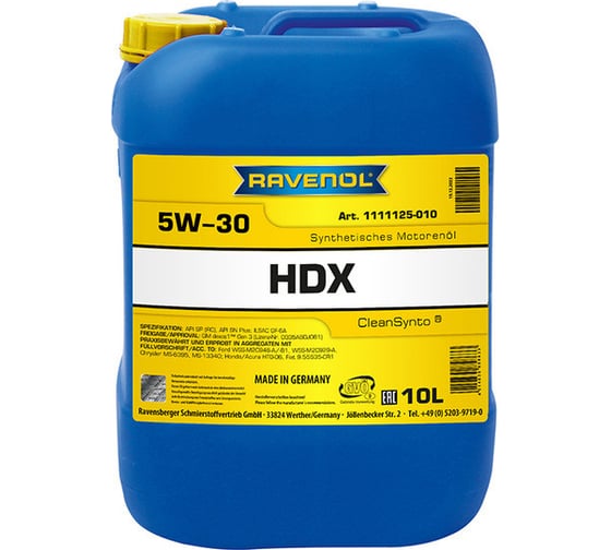 Моторное масло RAVENOL HDX SAE 5W-30 10 л 1111125-010-01-999
