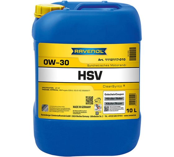 Моторное масло RAVENOL HSV SAE 0W-30 10 л 1112117-010-01-999